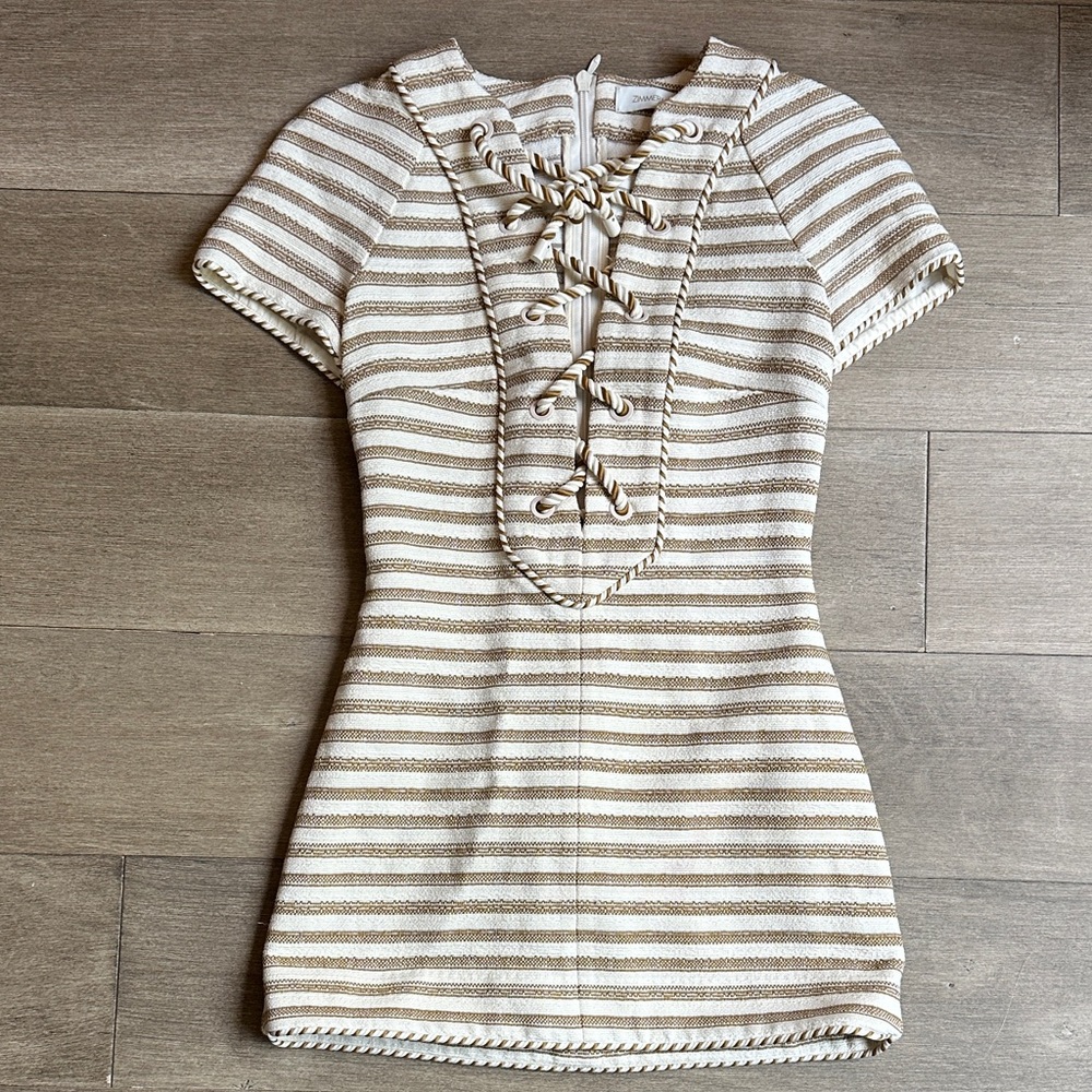 Zimmerman Lace-Up Striped Cotton-Blend Mini Dress - Picture 4 of 8